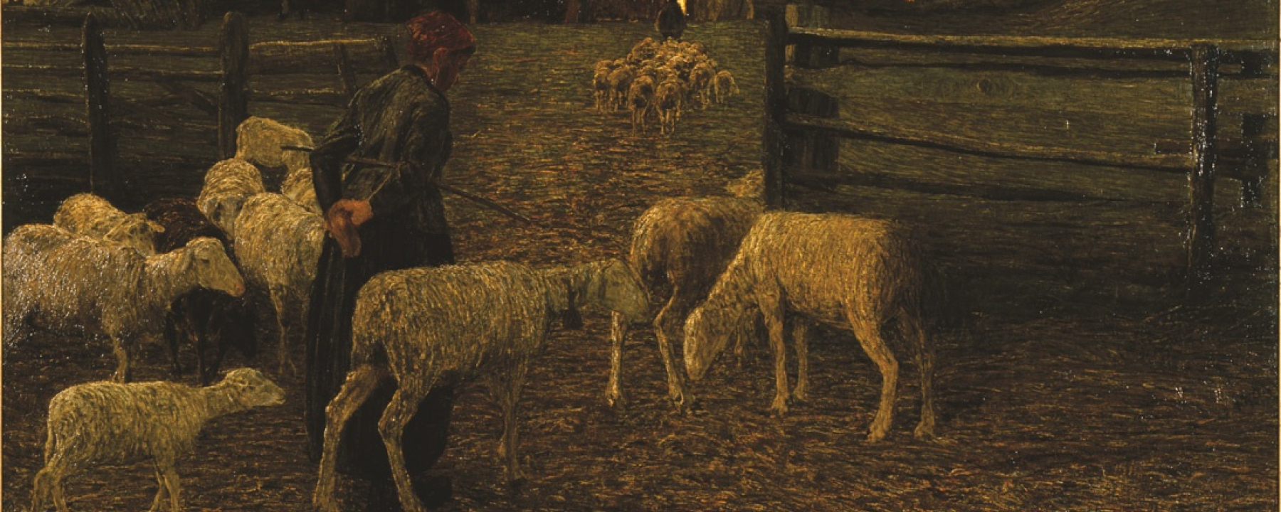 Ritorno all'ovile – Rückkehr zum Schafstall, 1888: (79,5×133 cm, Öl auf Leinwand, Segantini Museum St.Moritz, Depositum der Otto Fischbacher Giovanni Segantini Stiftung).