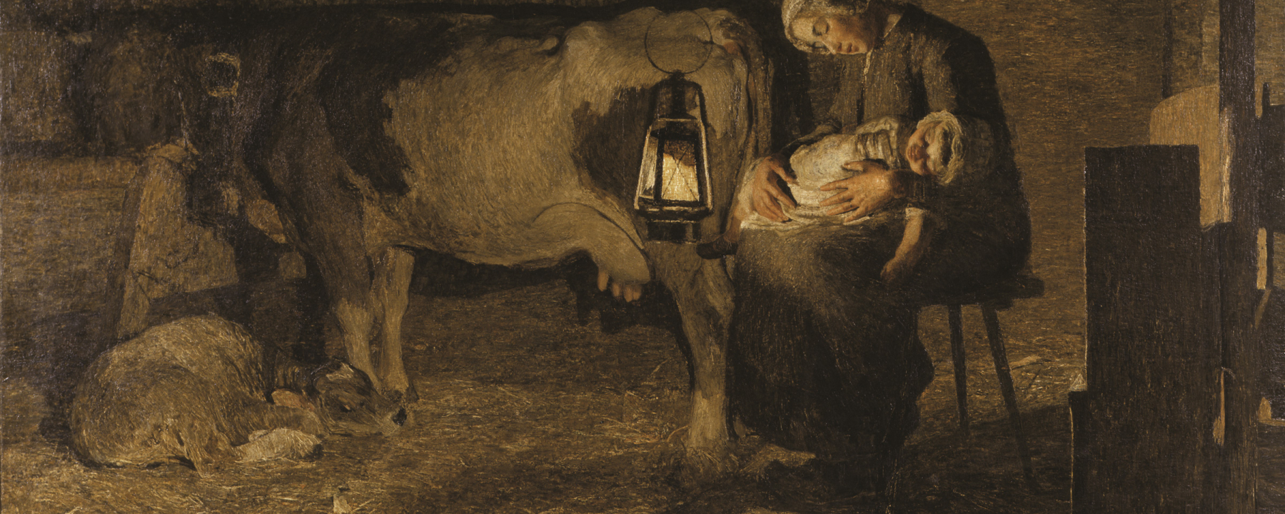 Le due madri – Die beiden Mütter, 1889: gewann 1896 die goldene Staatsmedaille der Vereinigung bildender Künstler «Osterreichs» (162,5 × 301 cm, Öl auf Leinwand, Gallerdia d'Arte Moderna, Mailand).
