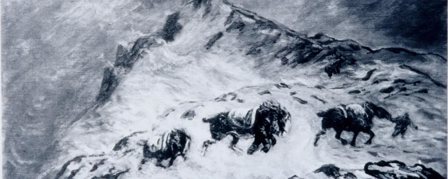 Ein Saumzug kämpft sich durch den Schnee.