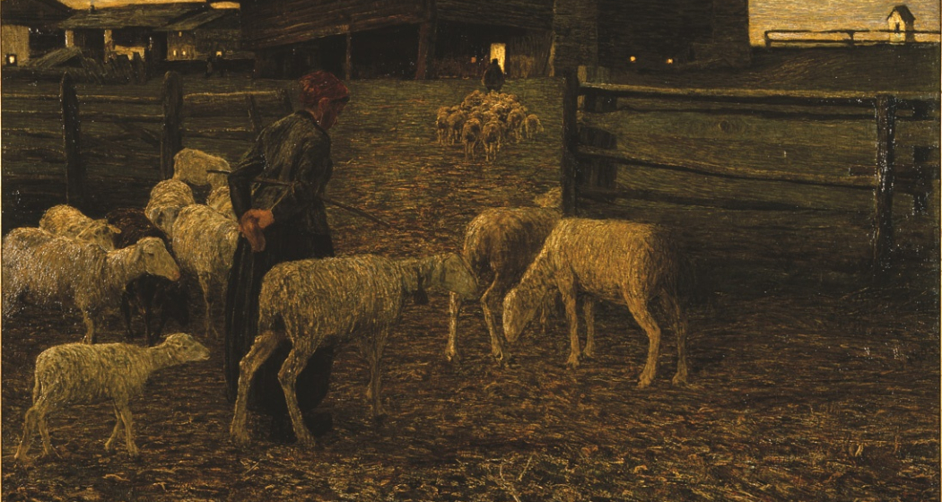 Ritorno all'ovile – Rückkehr zum Schafstall, 1888: (79,5×133 cm, Öl auf Leinwand, Segantini Museum St.Moritz, Depositum der Otto Fischbacher Giovanni Segantini Stiftung). Ritorno all'ovile – Rückkehr zum Schafstall, 1888: (79,5×133 cm, Öl auf Leinwand, Segantini Museum St.Moritz, Depositum der Otto Fischbacher Giovanni Segantini Stiftung).