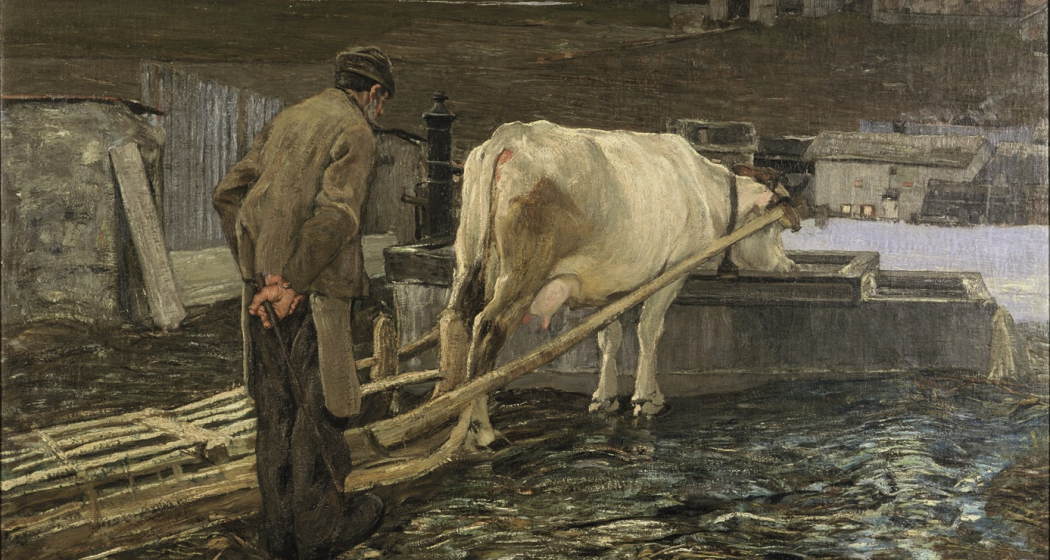 Allo sciogliersi delle nevi – Bei der Schneeschmelze, 1888: (66 × 98 cm, Öl auf Leinwand, Segantini Museum St.Moritz, Depositum der Otto Fischbacher Giovanni Segantini Stiftung). Allo sciogliersi delle nevi – Bei der Schneeschmelze, 1888: (66 × 98 cm, Öl auf Leinwand, Segantini Museum St.Moritz, Depositum der Otto Fischbacher Giovanni Segantini Stiftung).