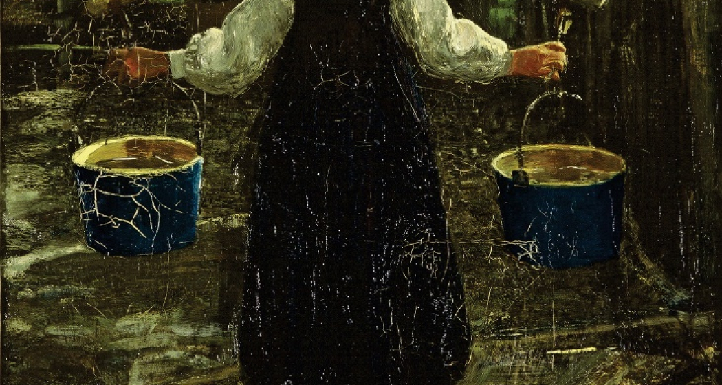 La portatrice d'acqua – Die Wasserträgerin, 1886/87: (74×45,5 cm, Öl auf Leinwand, Segantini Museum St.Moritz, Depositum der Gottfried Keller-Stiftung). La portatrice d'acqua – Die Wasserträgerin, 1886/87: (74×45,5 cm, Öl auf Leinwand, Segantini Museum St.Moritz, Depositum der Gottfried Keller-Stiftung).