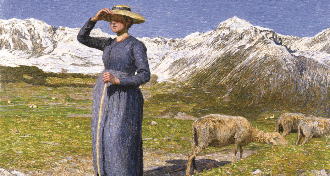 Mezzogiorno sulle Alpi – Mittag in den Alpen, 1891: (77,5 × 71,5 cm, Öl auf Leinwand, Segantini Museum St.Moritz, Depositum der Otto Fischbacher Giovanni Segantini Stiftung). Mezzogiorno sulle Alpi – Mittag in den Alpen, 1891: (77,5 × 71,5 cm, Öl auf Leinwand, Segantini Museum St.Moritz, Depositum der Otto Fischbacher Giovanni Segantini Stiftung).