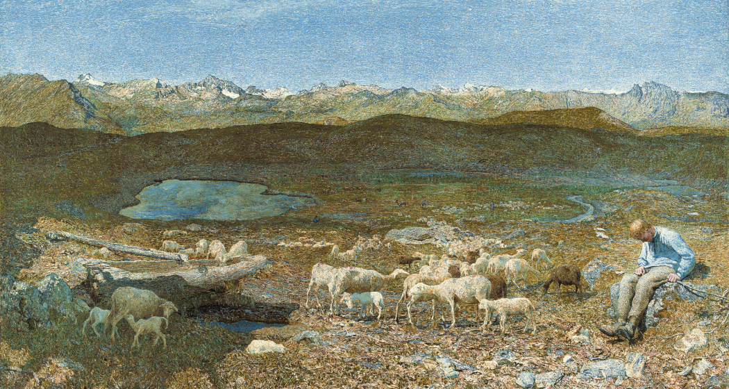 Pascoli alpini – Alpweiden, 1893-1895: (169 × 278 cm, Öl auf Leinwand, Kunsthaus Zürich). Pascoli alpini – Alpweiden, 1893-1895: (169 × 278 cm, Öl auf Leinwand, Kunsthaus Zürich).