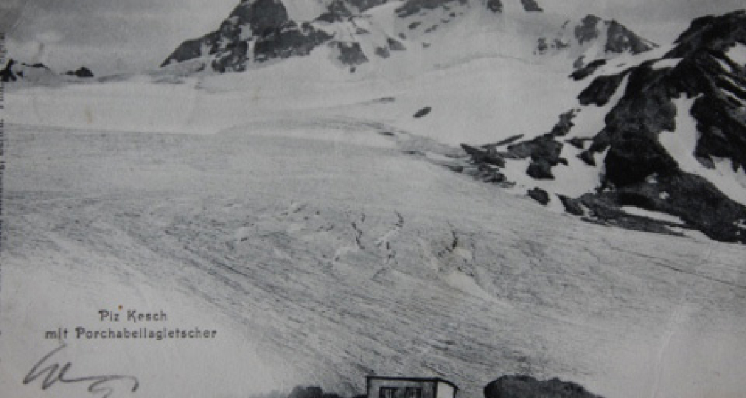 Der Porchabella-Gletscher und die Kesch-Hütte um 1900. Der Porchabella-Gletscher und die Kesch-Hütte um 1900.